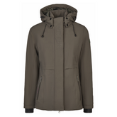 Khaki parka jacket with a hood on a white background